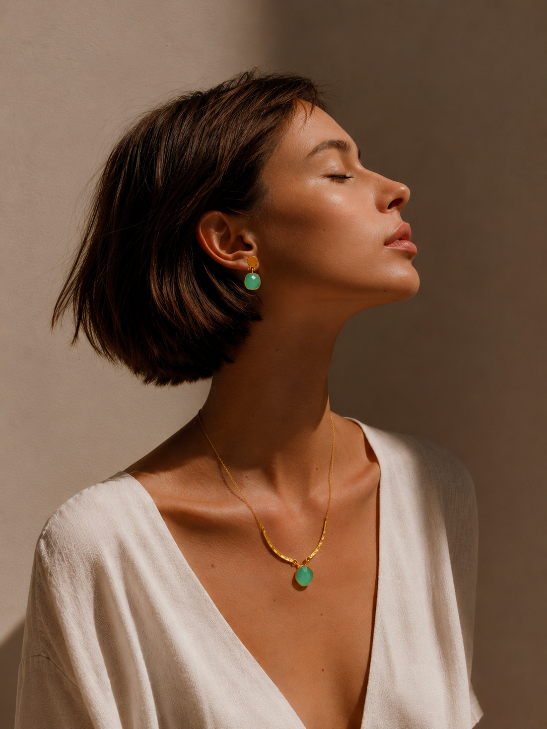 Orfeo – Colgante Dorado con Aqua Calcedonia