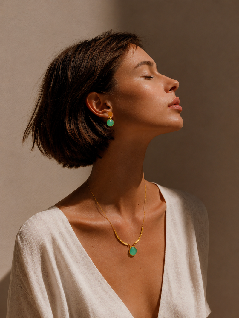 Orfeo – Colgante Dorado con Aqua Calcedonia